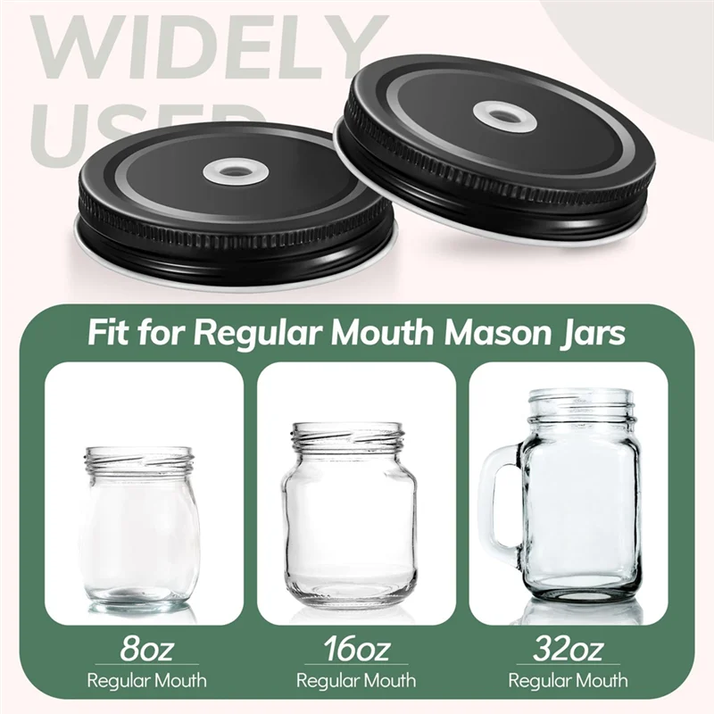 

2,7-дюймовые металлические крышки для питья Mason Jar с отверстием для соломинки, 20 шт., нержавеющая сталь, обычный рот Masonjar, герметичный-B91B