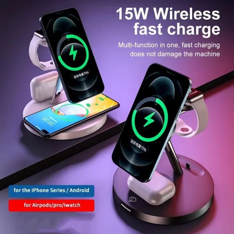 

New product ideas 2024 Strong Magnetic Wireless Charger Station 3 in 1 For iphone 15 14 Multifunctional Charger Stand For Watch