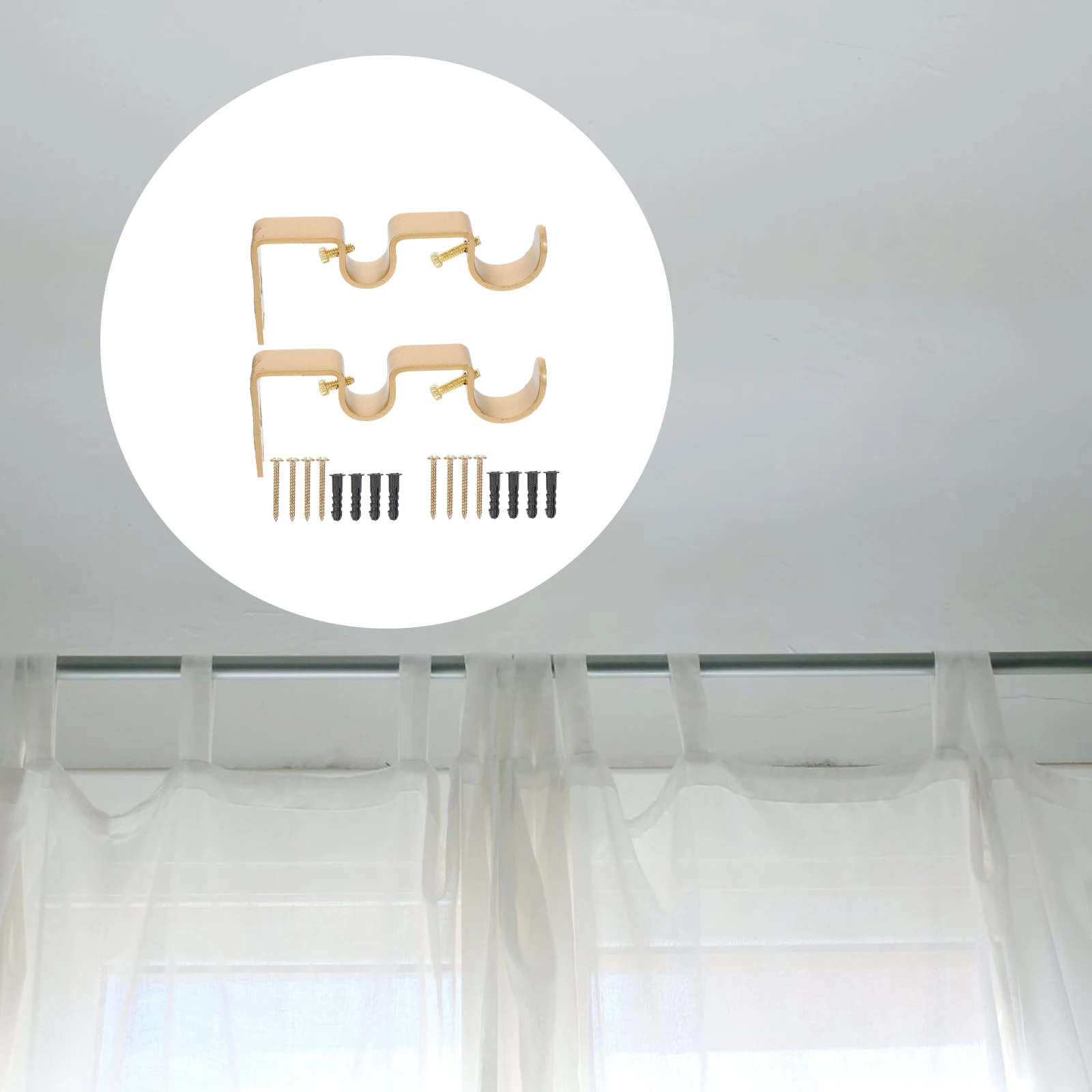 

2 set Curtain Rod Bracket Wall Mount Holder For Thick Curtain Pole Sturdy Iron Fixing Rack Wear-Resistant Easy Install Household