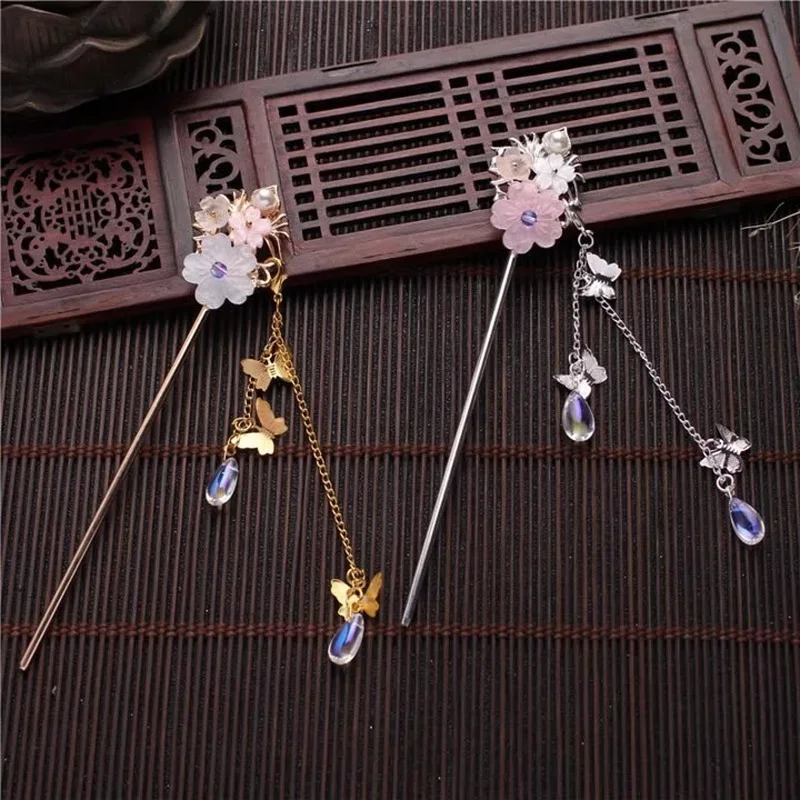 

Chinese Style Tassels Metal Hair Sticks Hairpin Pearl Hair Pins Clip Flower Hair Chopsticks Wedding Party Headwear Headpiece