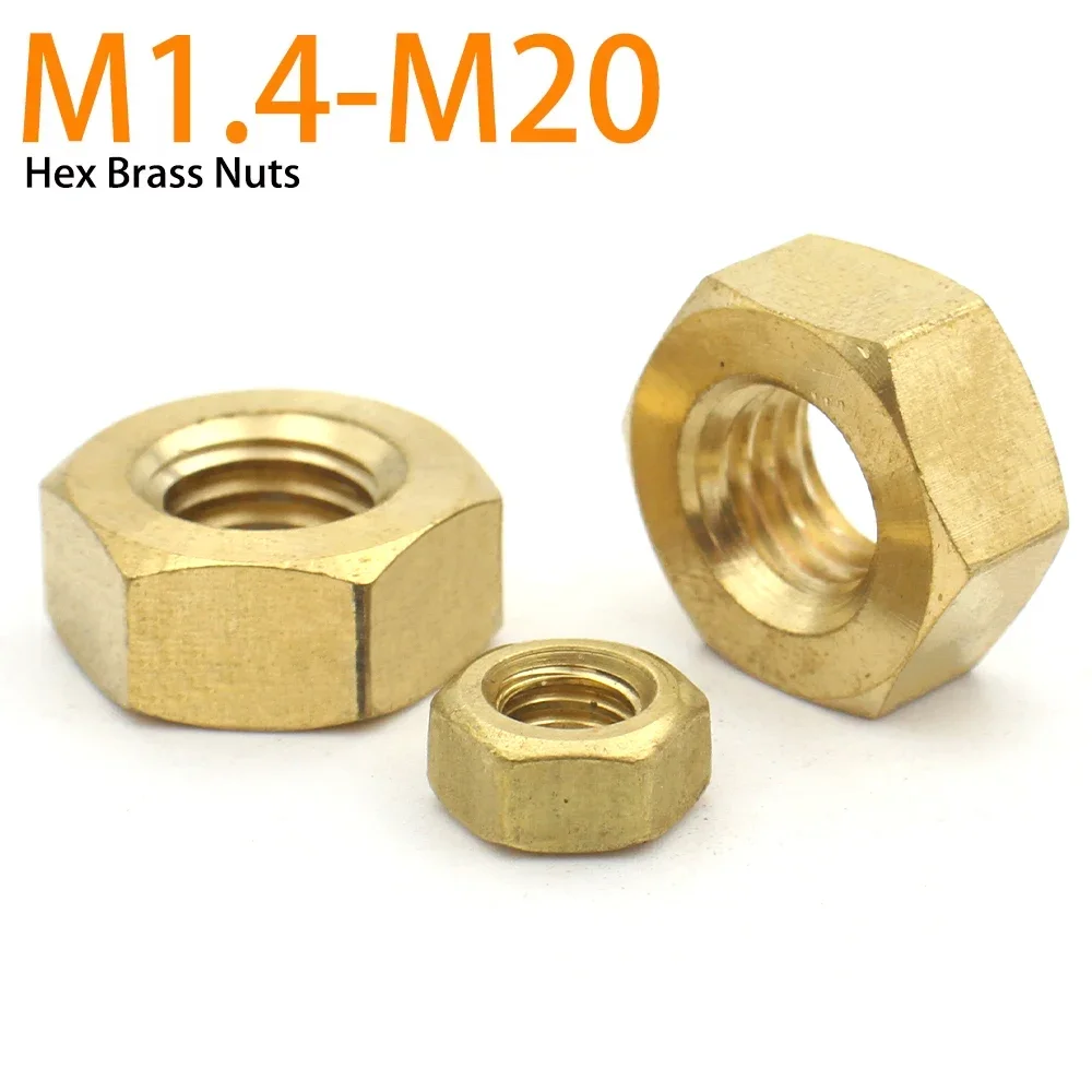 100/50/10/5/1pcs DIN934 Solid Brass Copper Hexagon Hex Nut M1.4 M1.6 M2 M2.5 M3 M4 M5 M6 M8 M10 M12 M14 M16 M18 M20 for Bolt