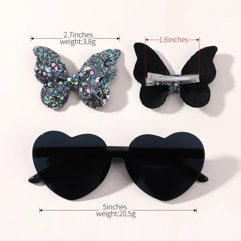 Sparkling Butterfly Hair Clip Set para crianças, óculos lindos, acessórios de cabelo, combinação moda, wave point, amor