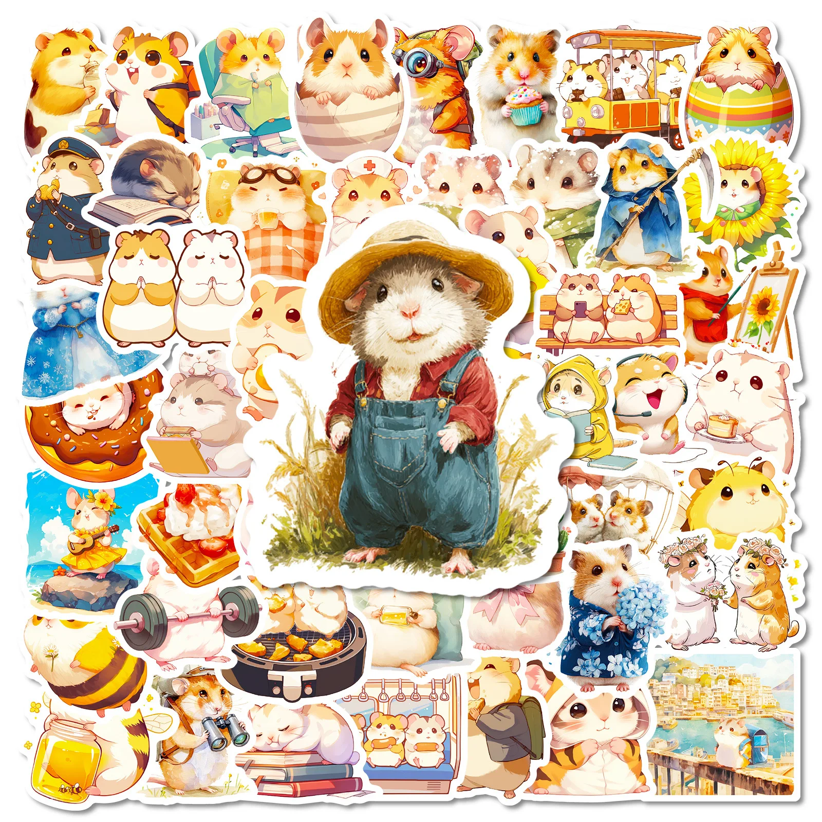 

10/30/56PCS Cartoon Hand-Painted Hamster Graffiti Stickers Creative Decoration Mobile Phone Case Notebook Water Cup Toys Gifts