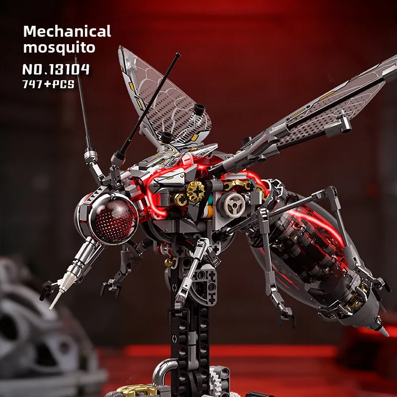 

Meiji Mechanical Mosquito Building Set – 747 PCS Steampunk Insect Model, Gear Wings + LED Lights, DIY Desk Display Boy Gift