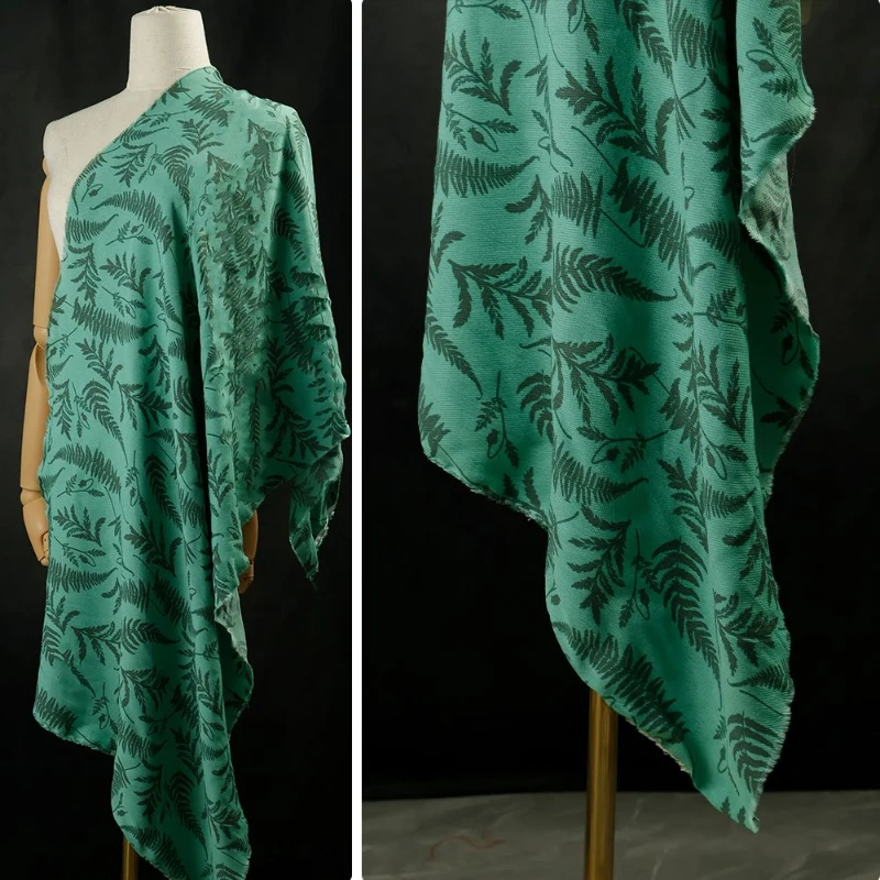 

Элегантная зеленая основа в китайском стиле с принтом листьев, саржевая плиссированная ткань, юбка Ханфу, ткань Ципао