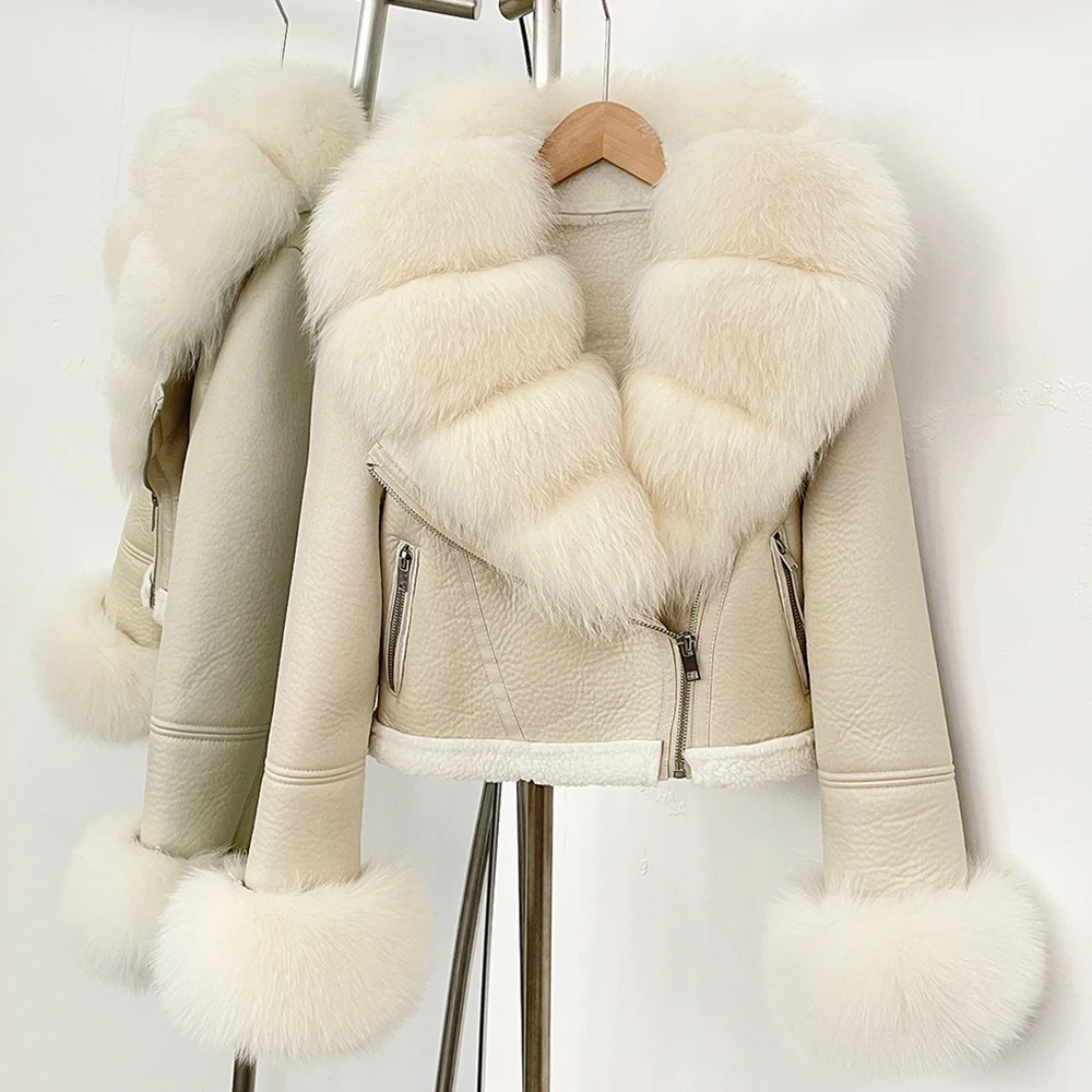 

Winter Real Fur Reality Fur Jacket Women Warm Cuffs Clothes Short Faux Leather Fake Fur Inner Jacket Thick Female Fox Fur Coat