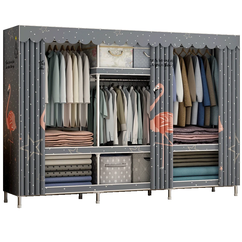 

Simple wardrobe cloth wardrobe steel tube bold reinforced fabric storage home assembly modern simple thick hanging wardrobe.