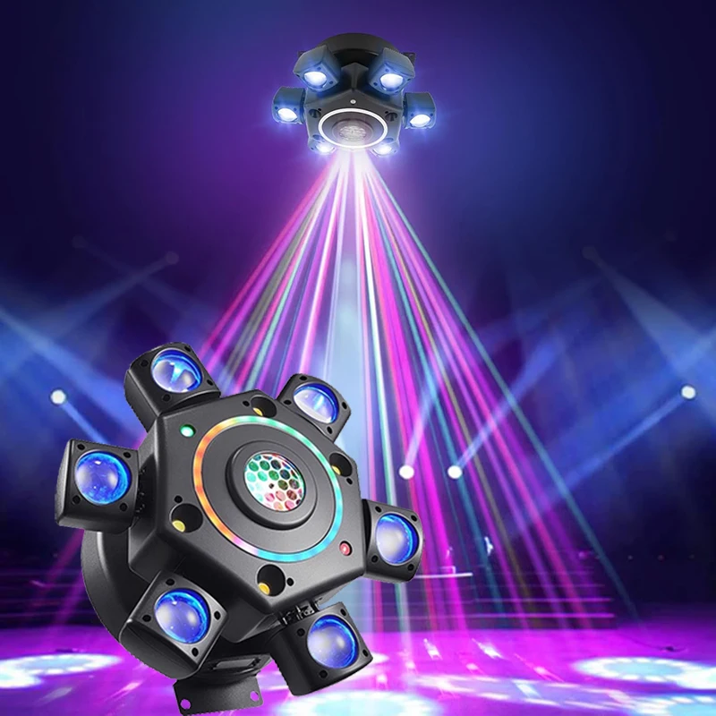 

DJ 6-ручевой светодиодный волшебный шар, рождественские огни, проектор, лазерный стробоскоп, движущаяся головка, дистанционное управление, сценическое освещение для дискотеки