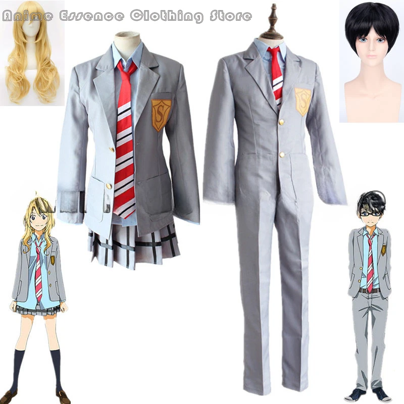 Your Lie in April Miyazono Kaori Cosplay Costumes Arima Kousei Synthetic Wigs Pants Coat Shirt Skirt School Uniform Men Girls