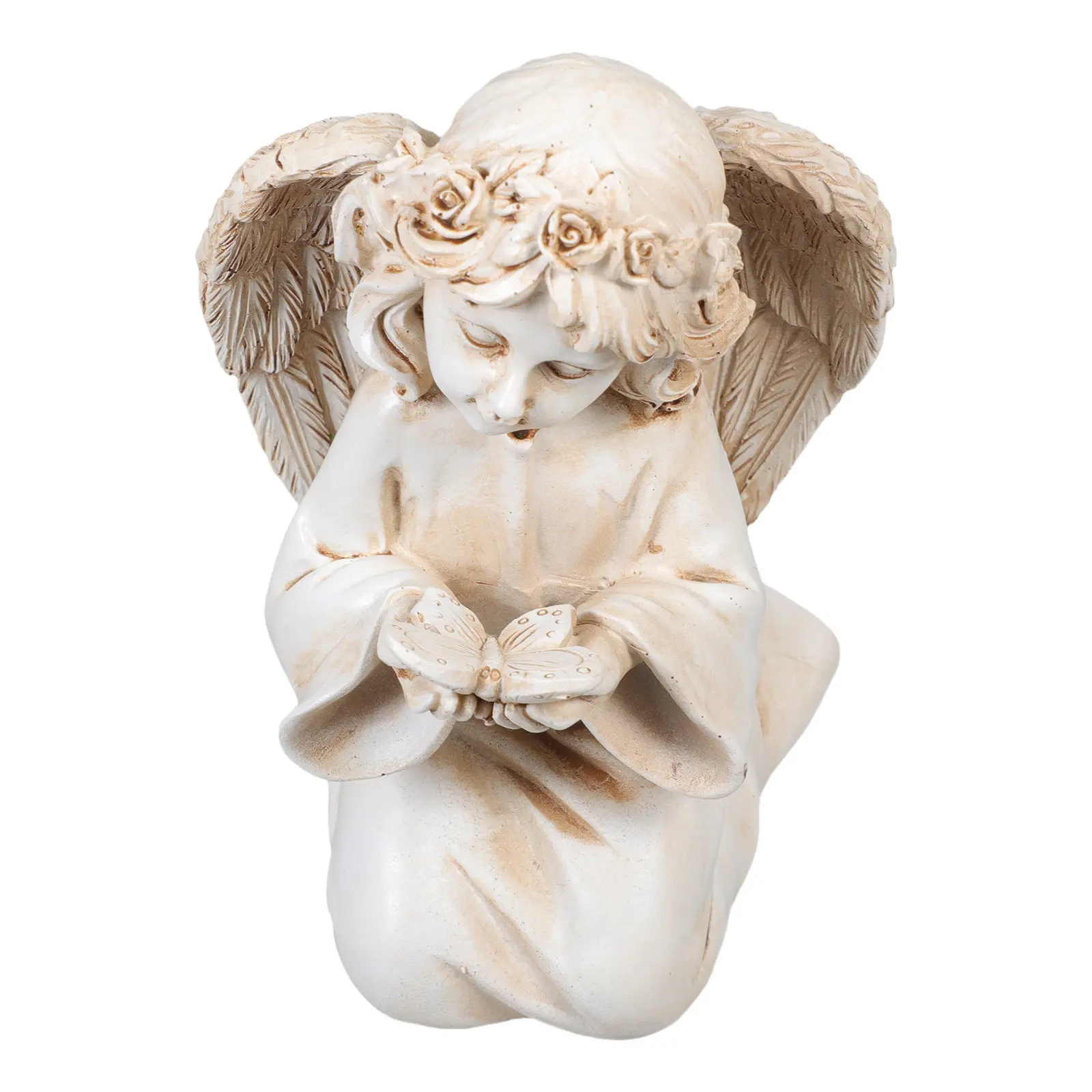 Classic Retro Angel Sculpture Vintage Garden Statue Home Decoration Outdoor Tabletop Angel Decor Resin Ornament