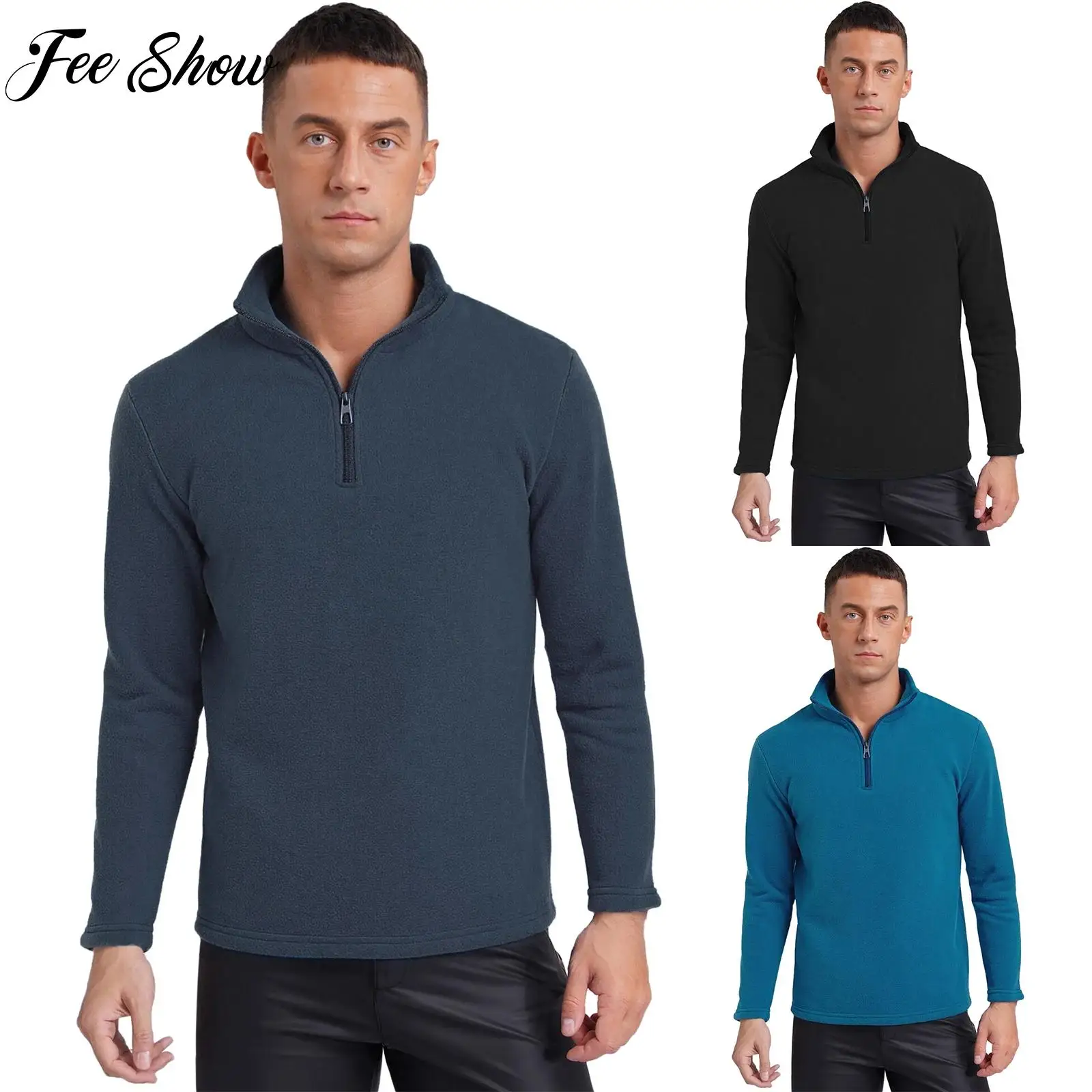 

Men Plaid Texture Pullover Top Zip-up Stand Collar Long Sleeve Solid Color Sweatshirt Adult Office Work Outdoor Tops Sportswear