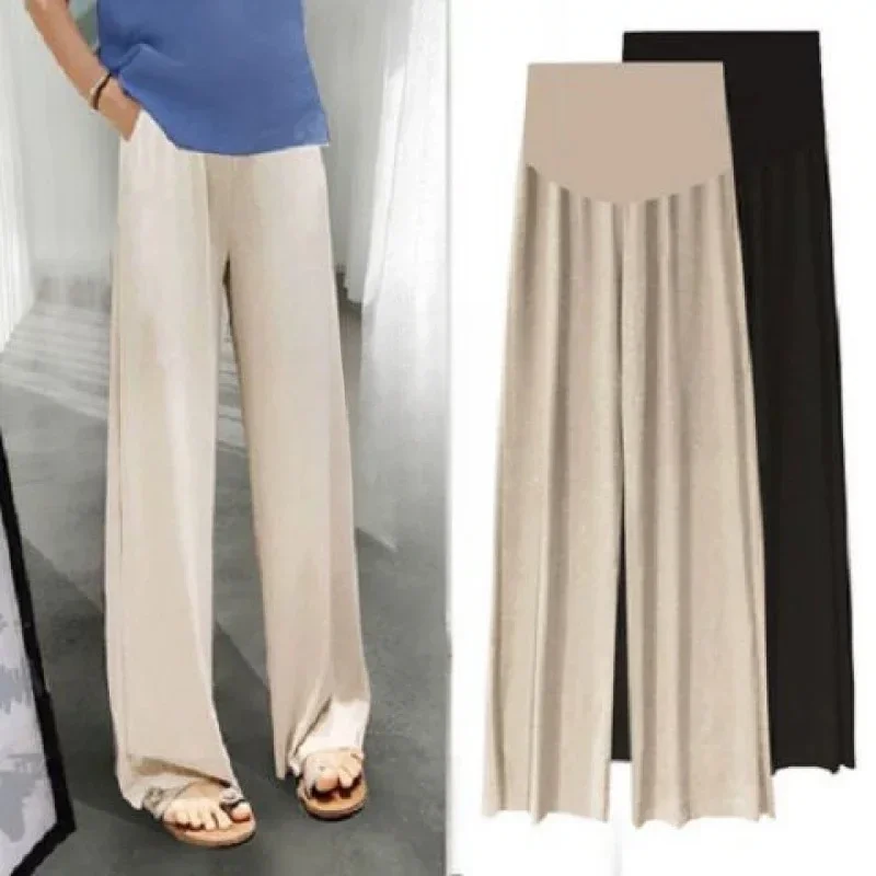 Maternity Pants Summer Maternity Ice Silk Pants Summer Maternity Wear Wide-leg Pants Thin Outer Wear Loose Pleated Pants