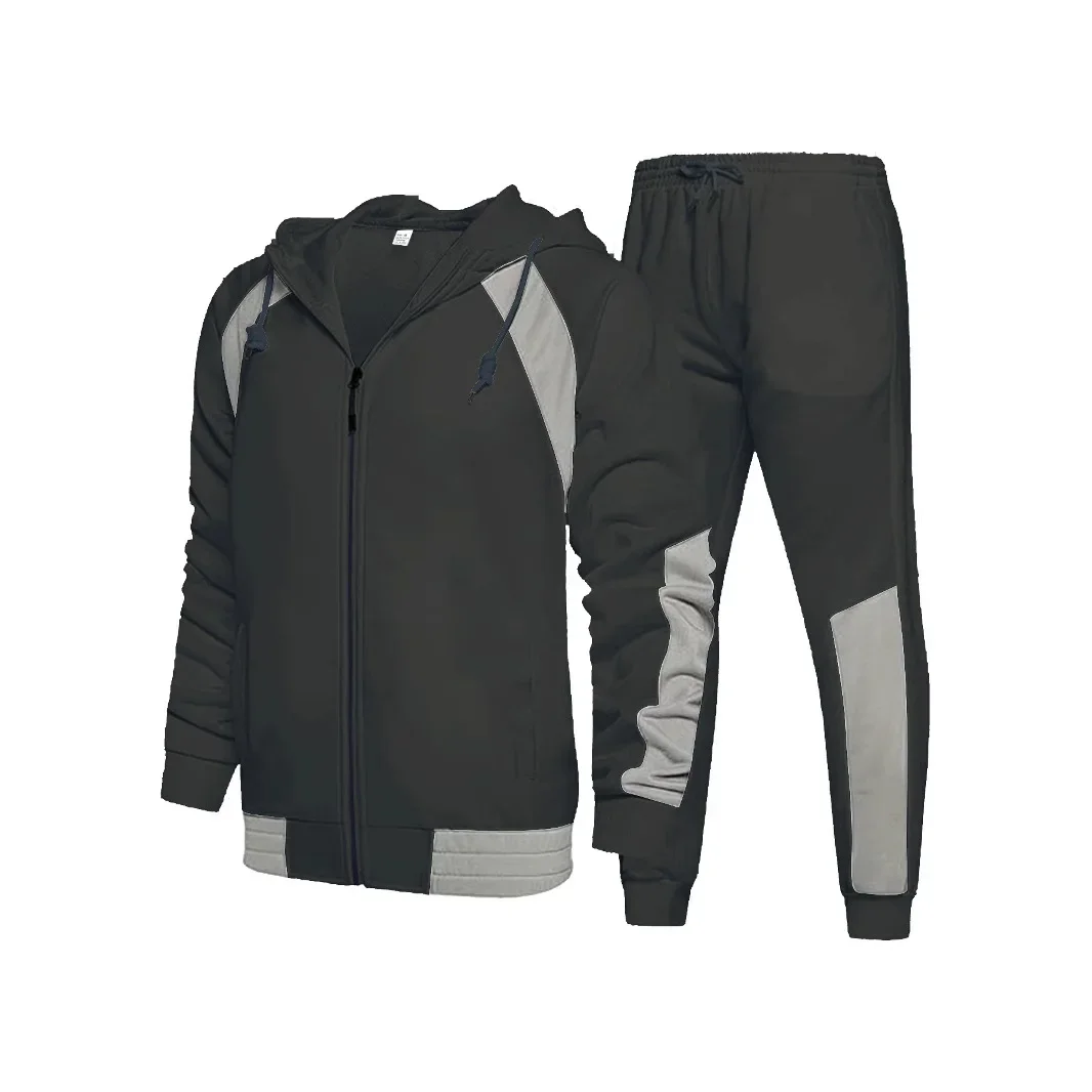 Men Sports Hoodie Set with Hooded Zipper Two-piece Set for Winter Running New Autumn and Winter Fleece Warm Windproof European