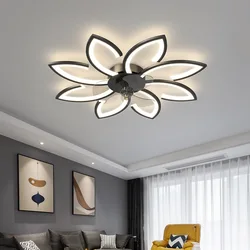 Bloemblaadjes Led Plafondlamp Plafondventilatoren Met Lichte Slaapkamer Eettafel Ventilator Ventilator Ventilator Afstandsbediening 220V Zwarte Lamp