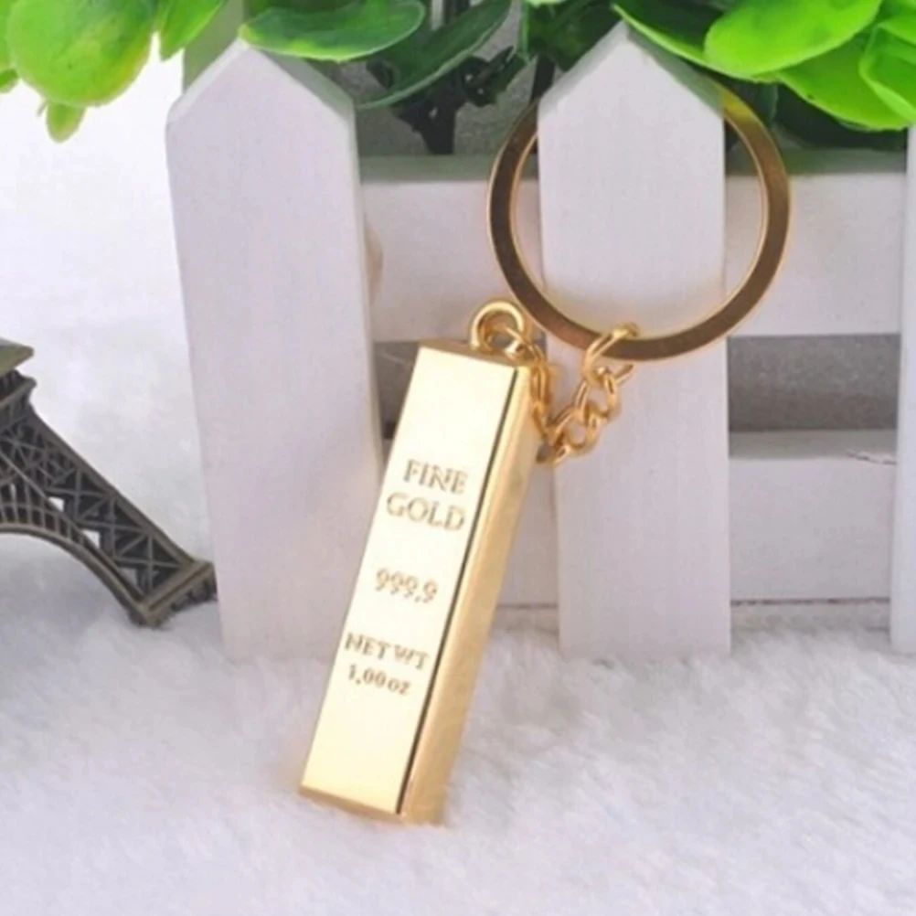 Creative Luxury Gold Bar Keychain Retro Mini Alloy Solid Color Rectangular Key Ring Bag Pendant Car Key Holder Jewelry Gift