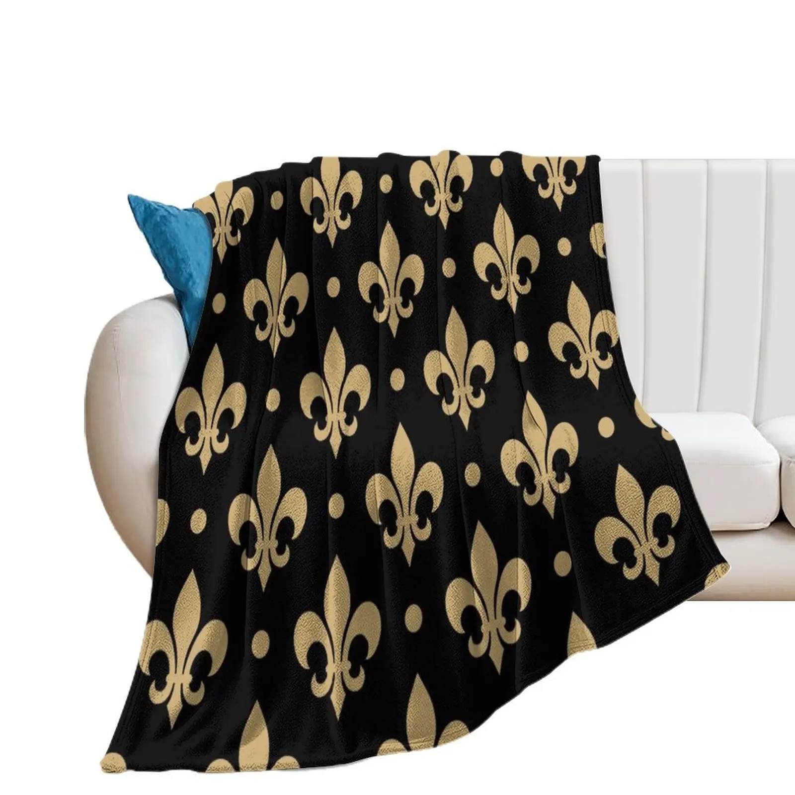 Gold & Black Fleur de Lis - Saints Fans Louisiana Throw Blanket Decorative Sofa Luxury St Flannels Soft Beds Blankets