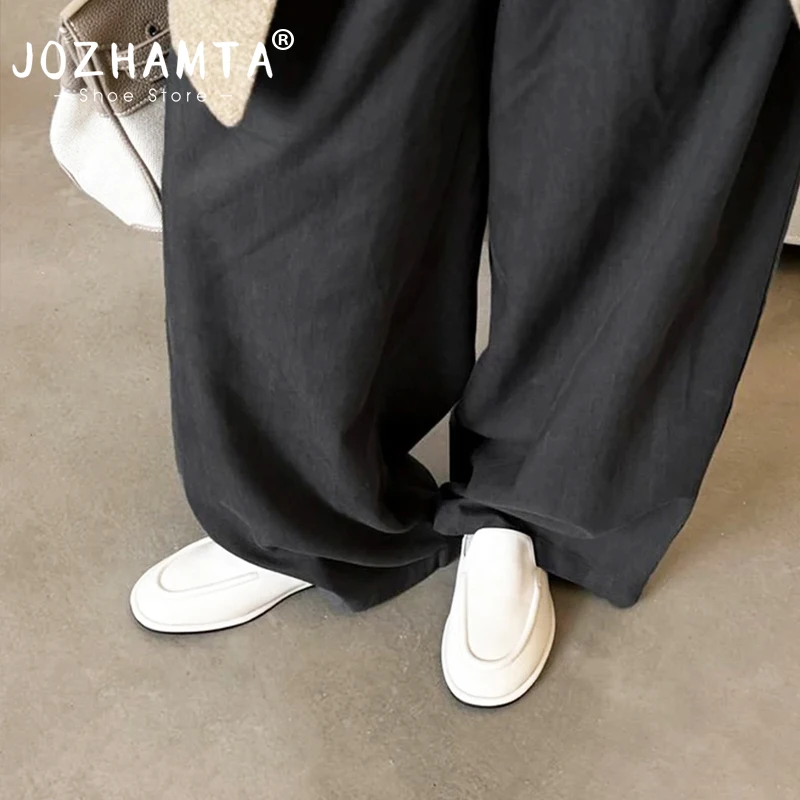 Женские туфли-лоферы JOZHAMTA из натуральной кожи, размеры 34-43, на низком каблуке, повседневные, без застежек, для офиса и на каждый день