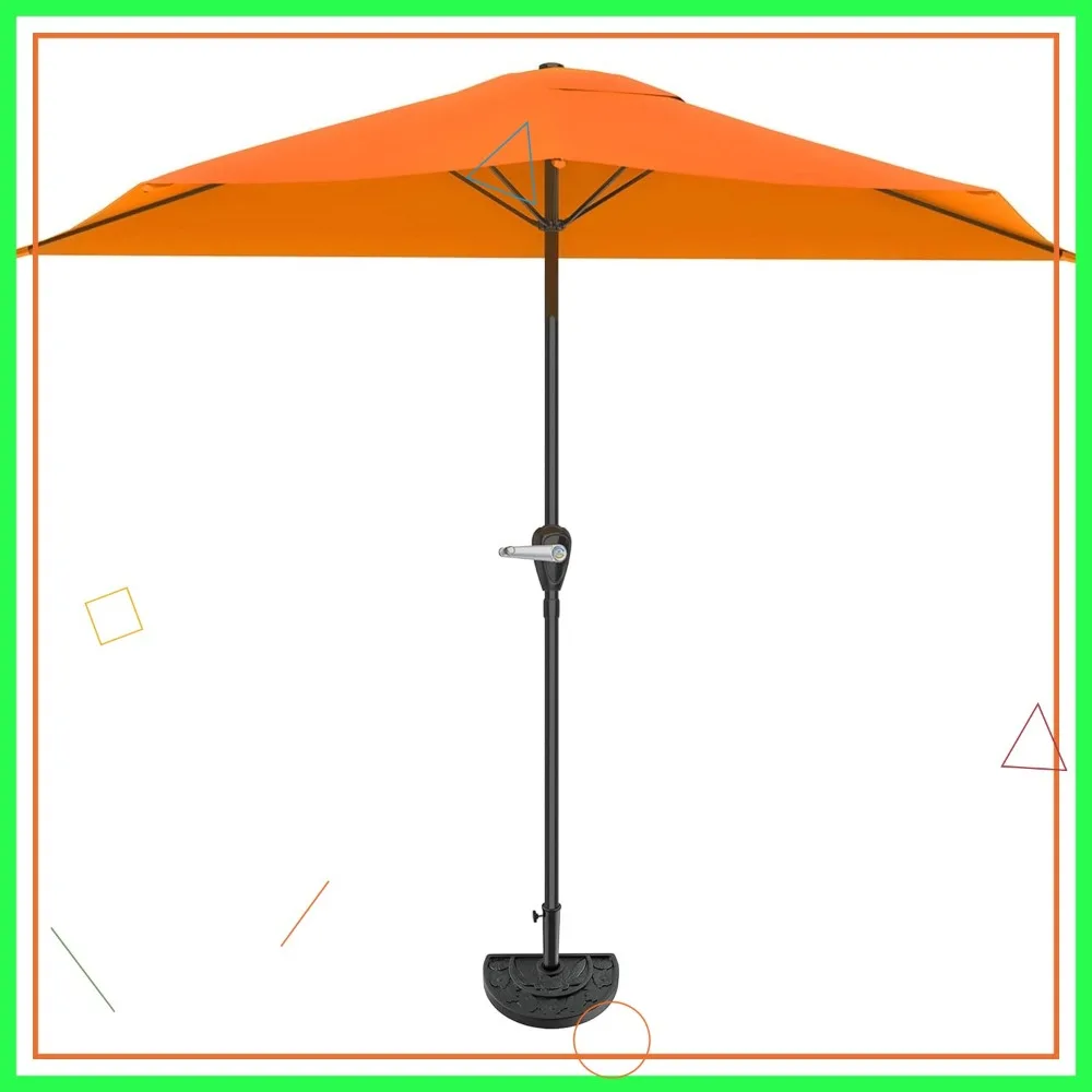 مظلة فناء مدمجة بنصف دائري بطول 9 أقدام مع كرنك سهل - مظلة ظل خارجية للشرفة أو الشرفة أو سطح الطين