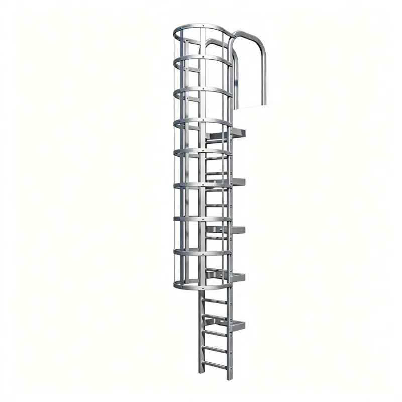 Wall-mounted galvanized steel cage safety ladder Industrial warehouse roof emergency escape channel stairs