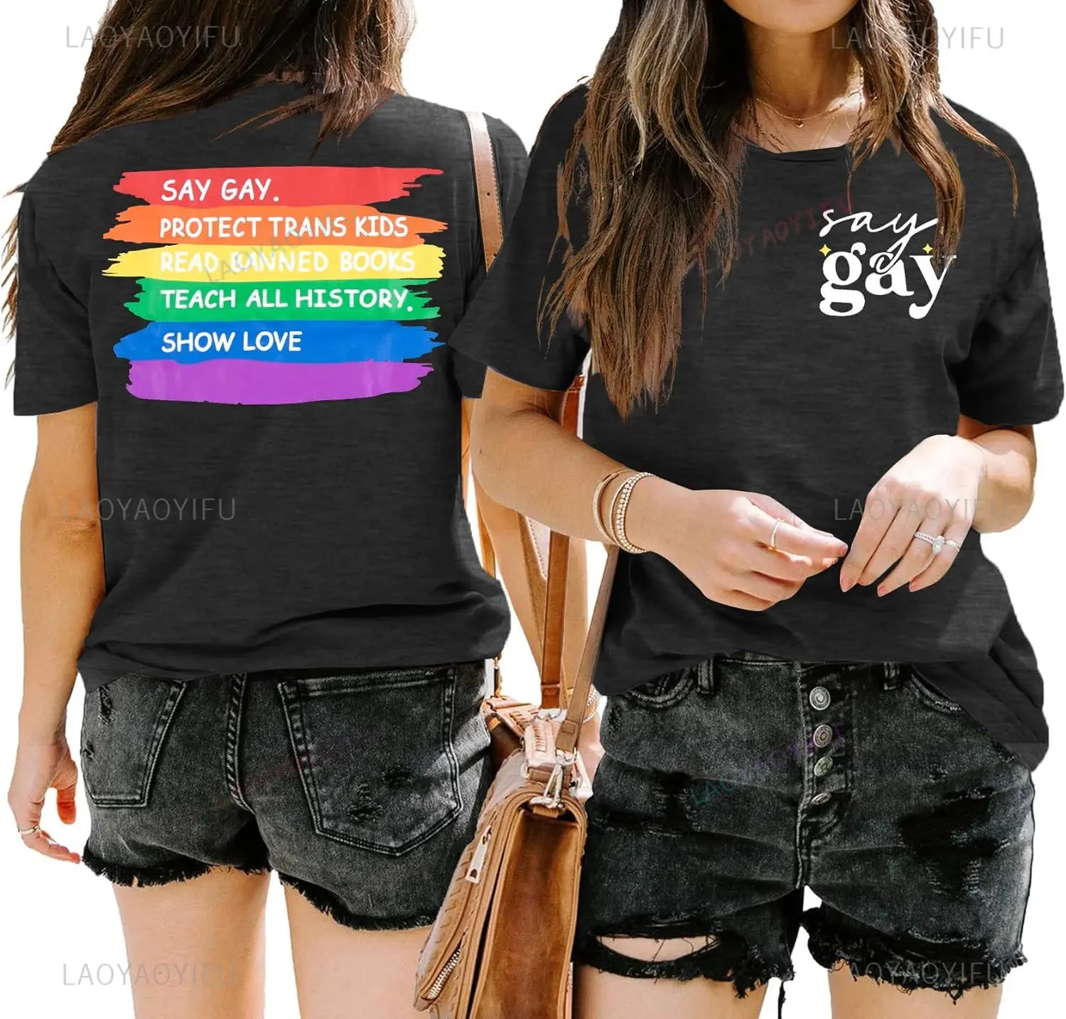 Pride Women LGBTQ Graphic T Shirts Say Gay Protect Trans Kids Rainbow Cotton Tee Show Love Equality Short Sleeve Gift Tops