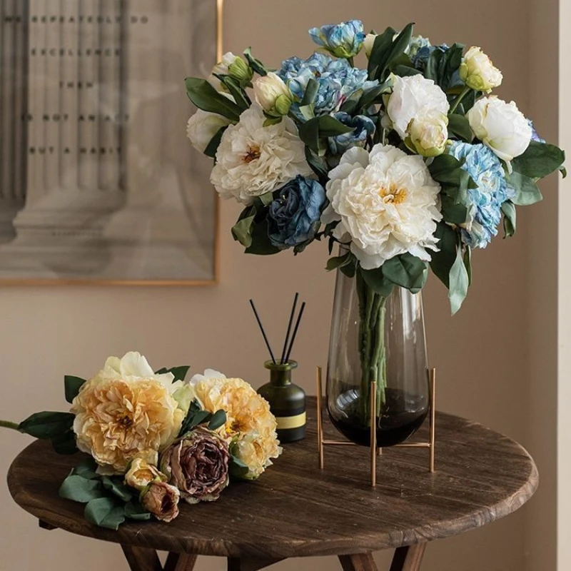 49 سنتيمتر الفاوانيا الرجعية زهرة اصطناعية ضوء الفاخرة كبيرة باقة الفاوانيا النفط اللوحة الرياح غرفة المعيشة زخرفة المنزل زهرة الديكور #3