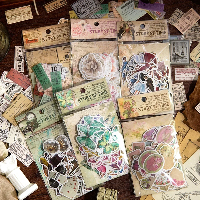 Journamm 100pcs/pack Vintage Stickers Decor Junk Journal DIY Scrapbooking Collage Materials Craft Stickers Stationeryjavascript: