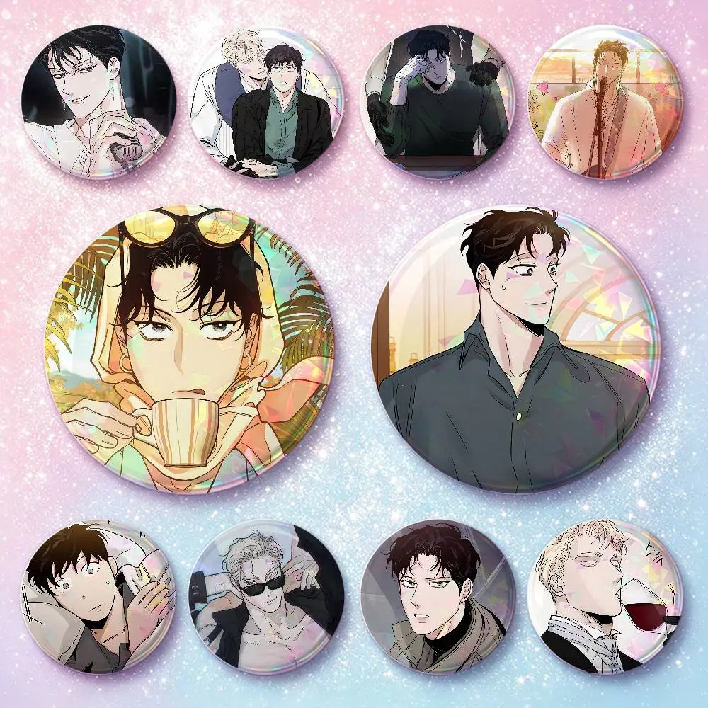 Korean BL Manhwa Roses And Champagne Badges 25 58 75 Mm Round Cosplay Pin Bag Decor Fans Collect Friends Gifts Brooch Souvenir