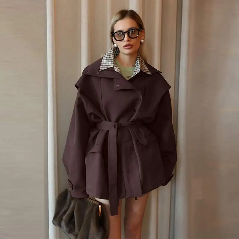 Damen-Windbreaker mit Revers und Schnürung, einreihiger Trenchcoat für Frühling und Herbst, langärmelige, schmale Jacke, neue Oberbekleidung – Detail 17