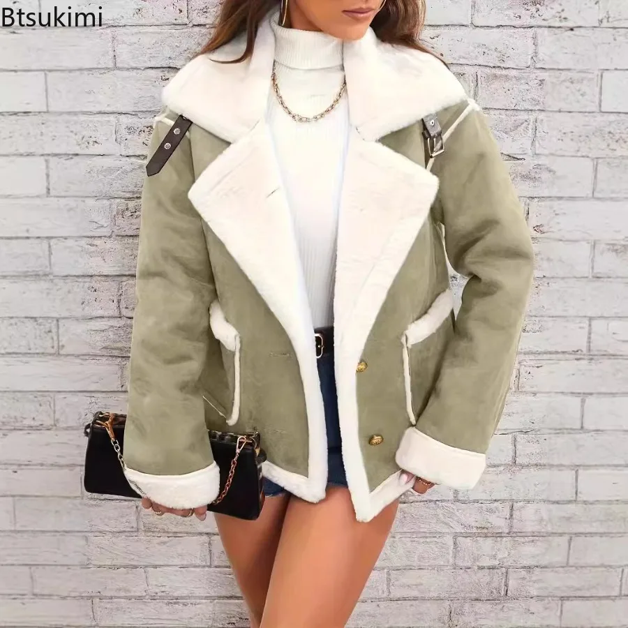 2025 Women's New Fashion Lapel Plush Jackets Winter Thickened Faux Fur Fleece Warm Jacket Coats Fashion Casual Loose Overcoat