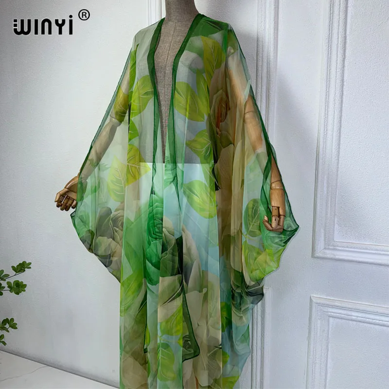 Imagem -04 - Winyi-boho Print Kimono Biquíni Cover-ups Vestido Elegante Perspectiva Sexy Solto Férias Roupas de Praia para Mulheres Cardigã de Tamanho Livre