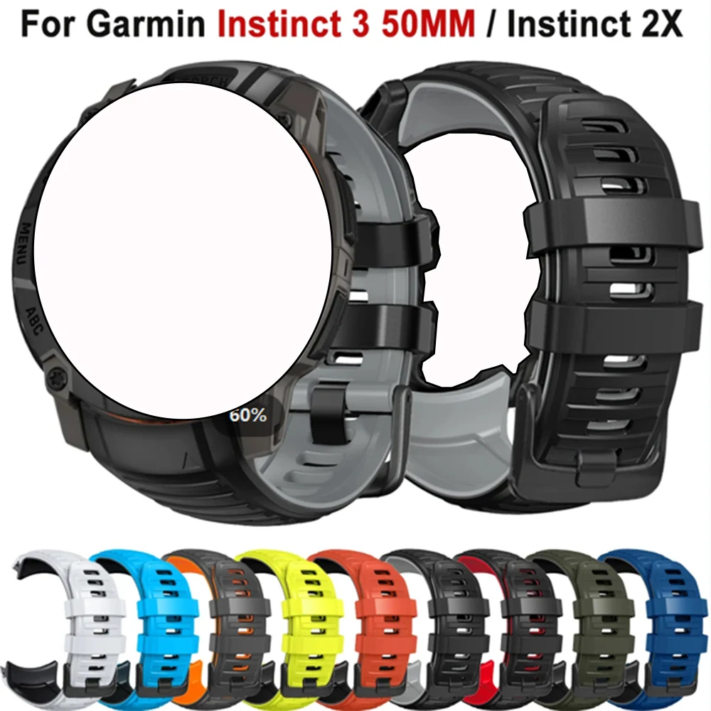 Instinct 3 50 mm zweifarbige Sport-Silikon-Uhrenarmbänder für Garmin Instinct 3 50 mm Armband für Instinct 2X-Armbänder