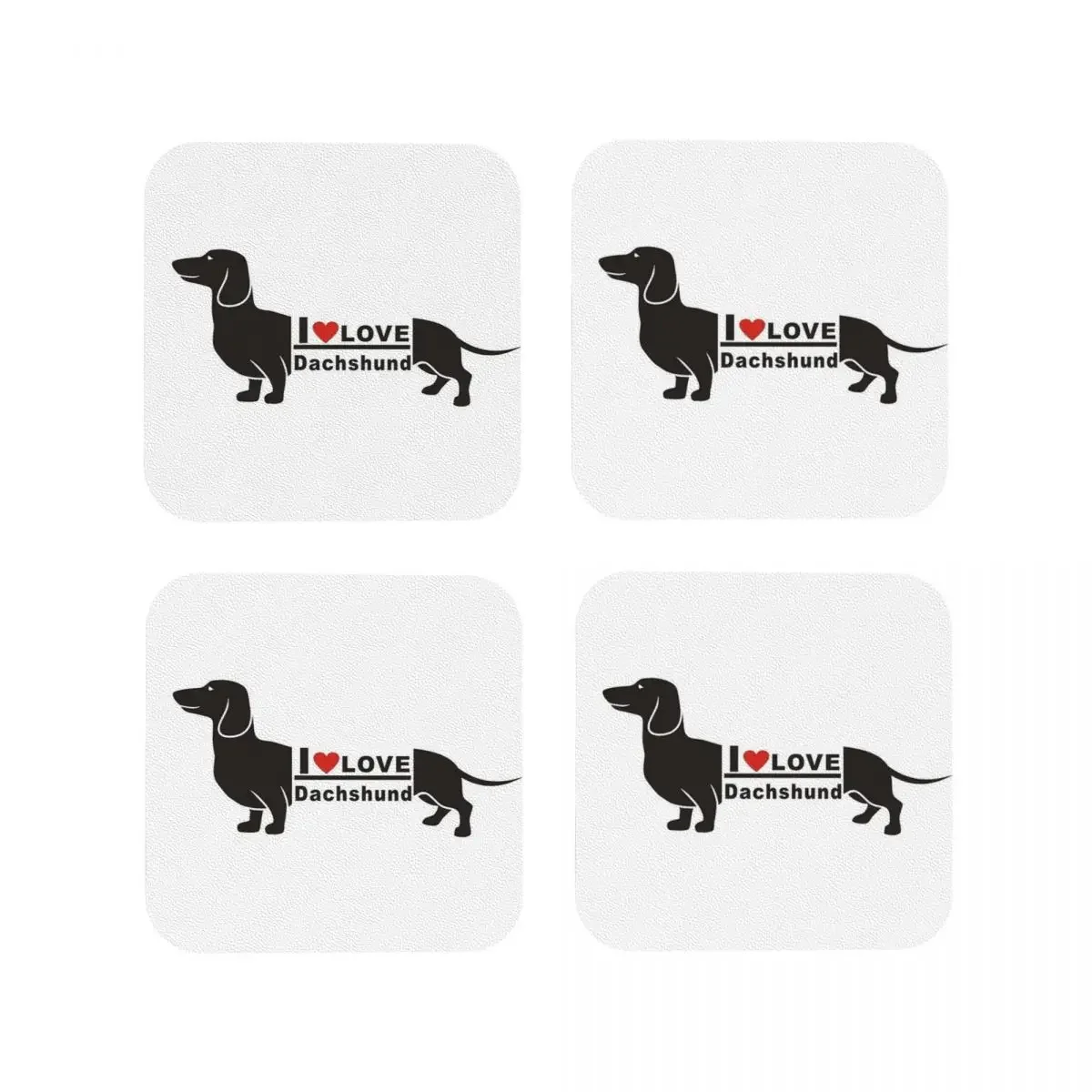 Dachshund Dog Photo Portrait Popart I Love Coasters Coffee Mats Set of 4 Placemats Cup Tableware Decoration & Accessories Pads