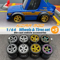 1/64 Model Q Car Wheels with Detachable Slicks Rubber Tires for Toy Model Diecast Cars Refiting Parts for Hotwheels (5 Cars)