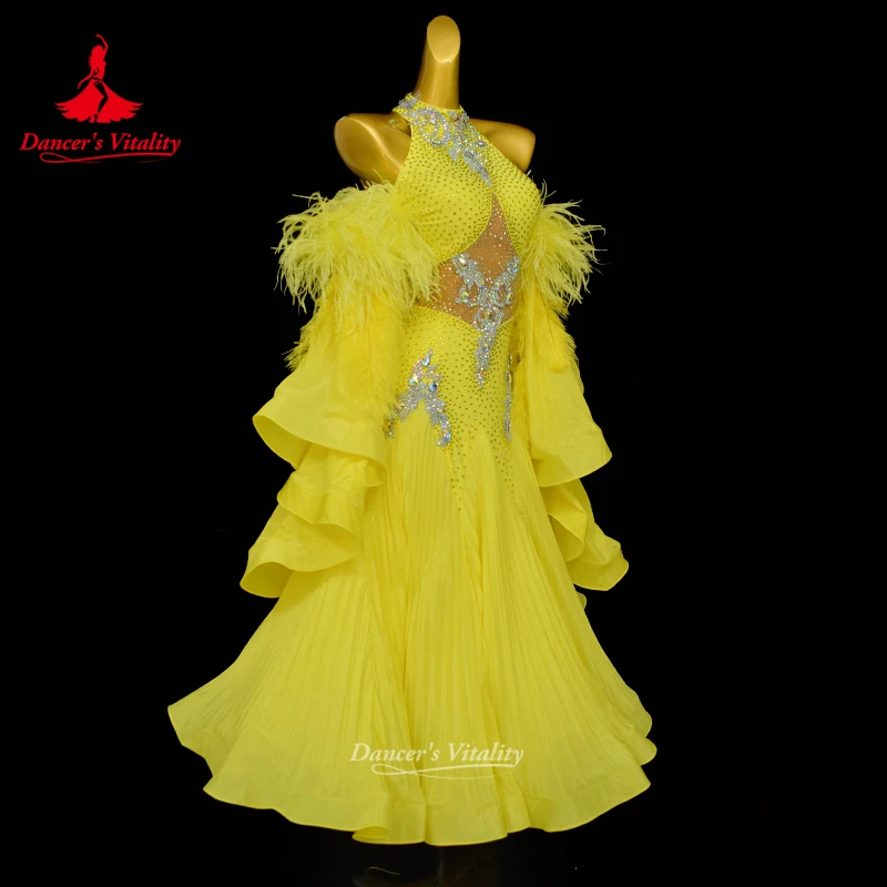 Modern Dancing Performance Costume Women's Custom Senior AB Stones Fishtail  Dress+High-end Feather Sleeve Ballroom Dance Dress - AliExpress 200000532