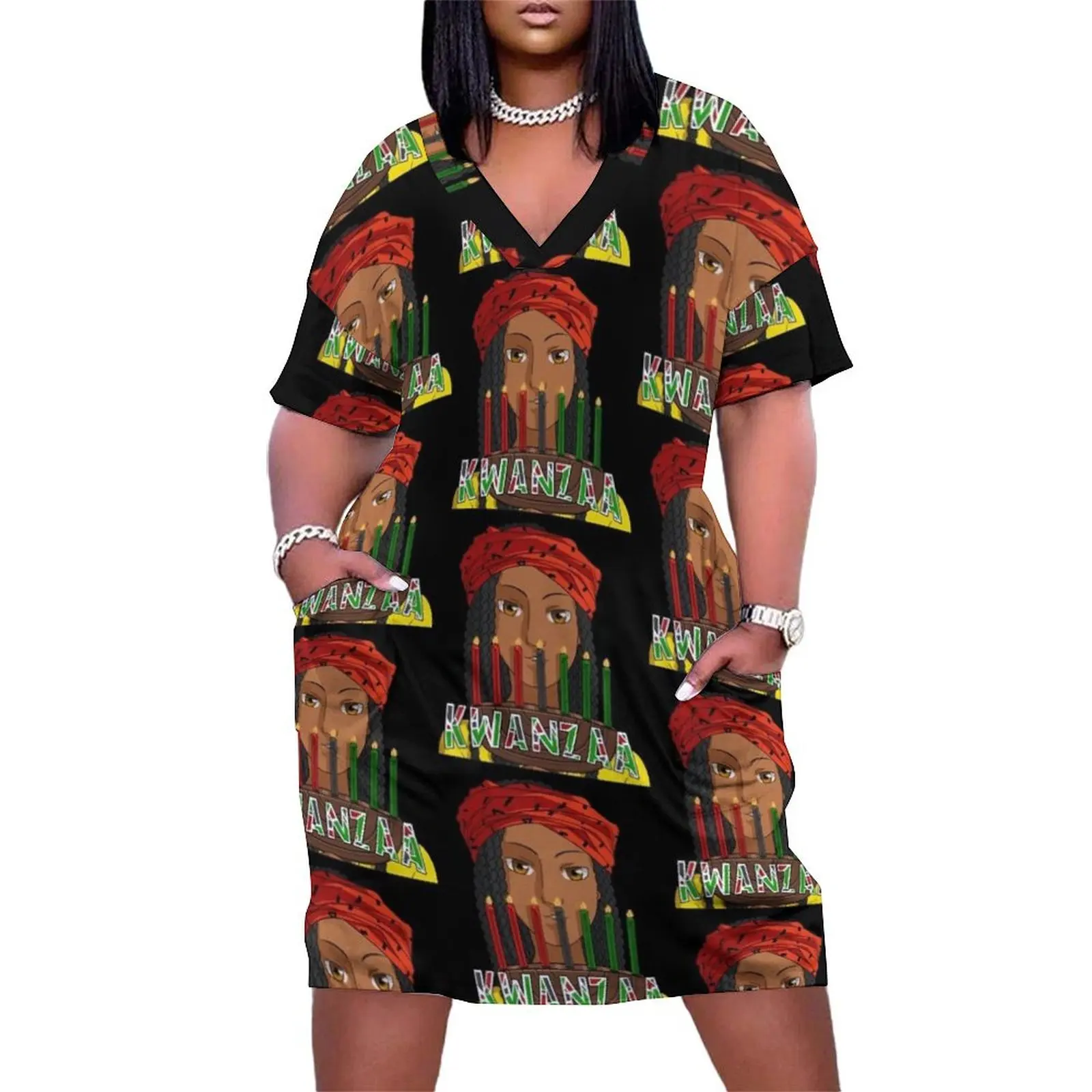 

Kwanzaa Kinara Candles Loose Pocket Dress african dresses for woman women long dresses summer clothes for women