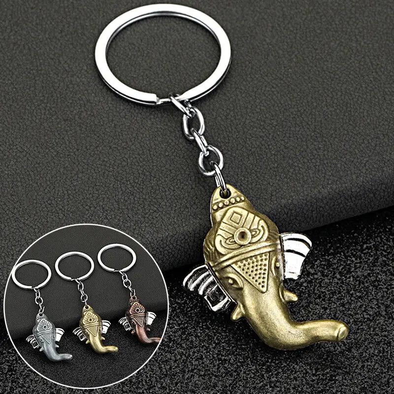 Vintage Brass Elephant Keychain Jewelry Charm Pendant Animal Keyring Car Accessories New Gold Silver