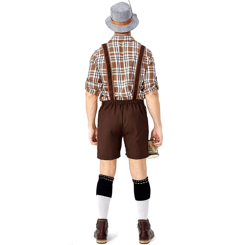 Three-Piece Set Oktoberfest Lederhosen Costume for Men Women Bavarian German Beer Festivals Suspenders Shirt Hat Cosplay Outfits