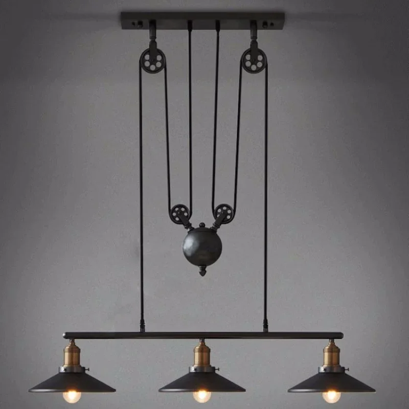 Vintage Iron Loft Industrial American Style Pulley Pendant Light Adjustable Wire Lamp Retractable Bar light Edision Bulb