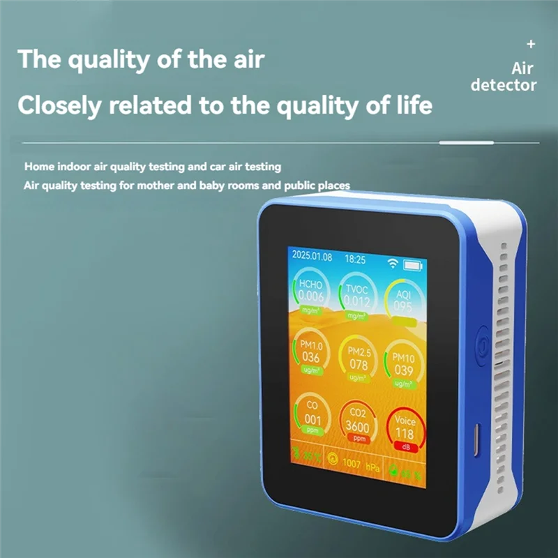 

ABFY-Indoor Air Quality Monitor,Portable Smart Air Quality Tester For HCHO/TVOC/PM2.5/PM10/CO/CO2 For Home Cars Plants