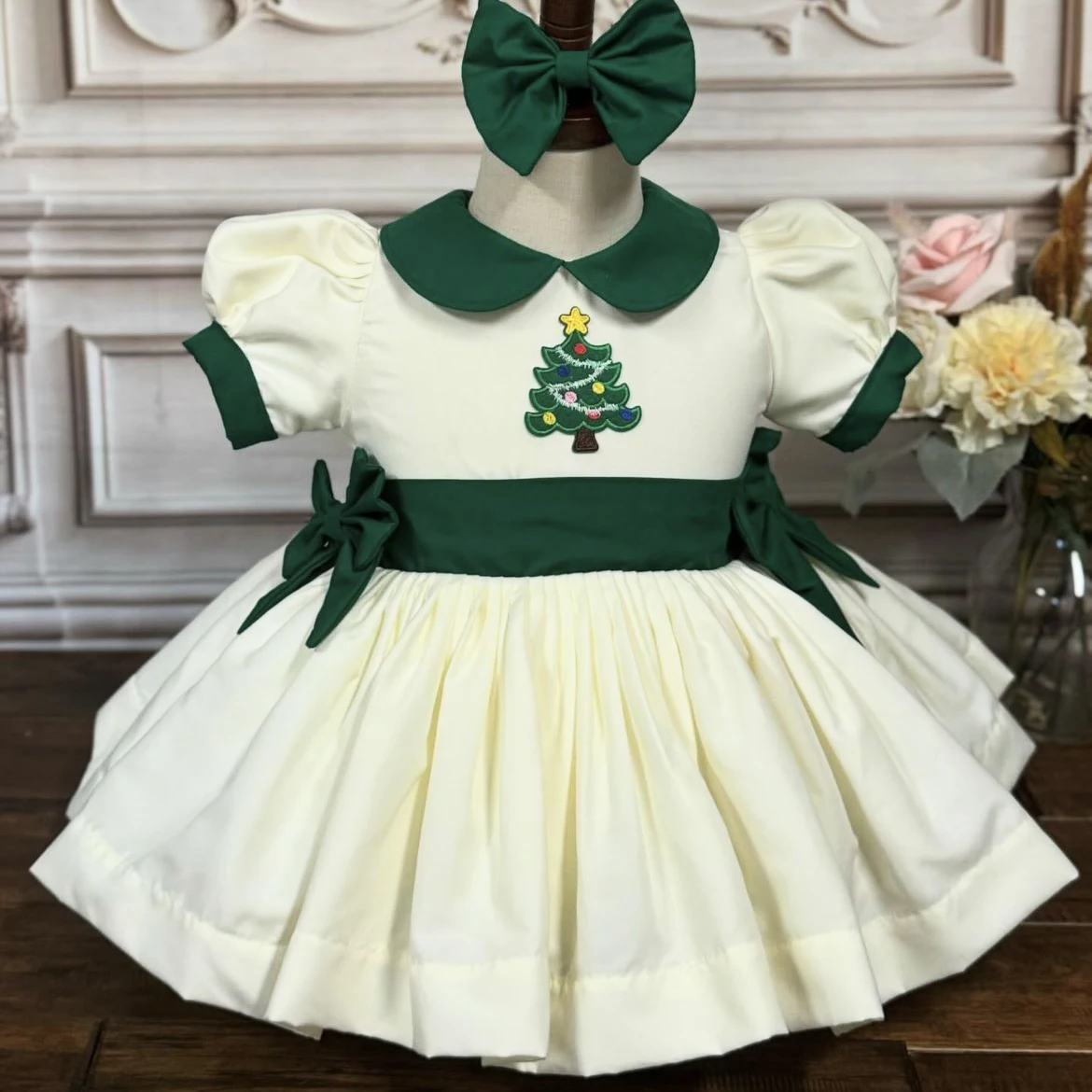 

Осеннее желто-зеленое винтажное платье принцессы с вышивкой в виде рождественской елки для маленьких девочек для повседневной вечеринки, дня рождения, Рождества C187
