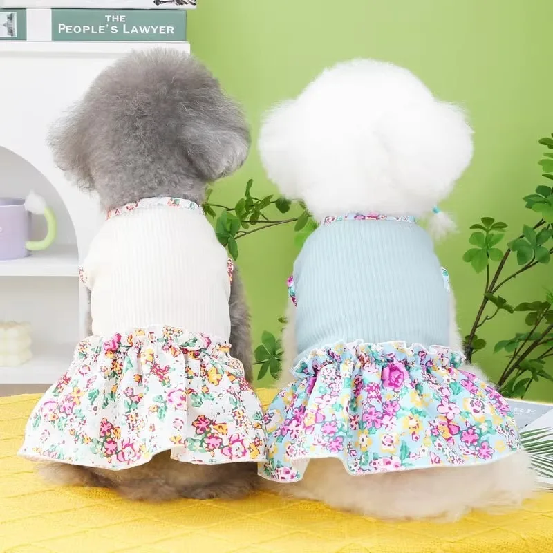 Floral Pleated Skirt Pet Summer Clothing Thin Teddy Dress Pomeranian Soft Pullover Small Dog Princess Skirt