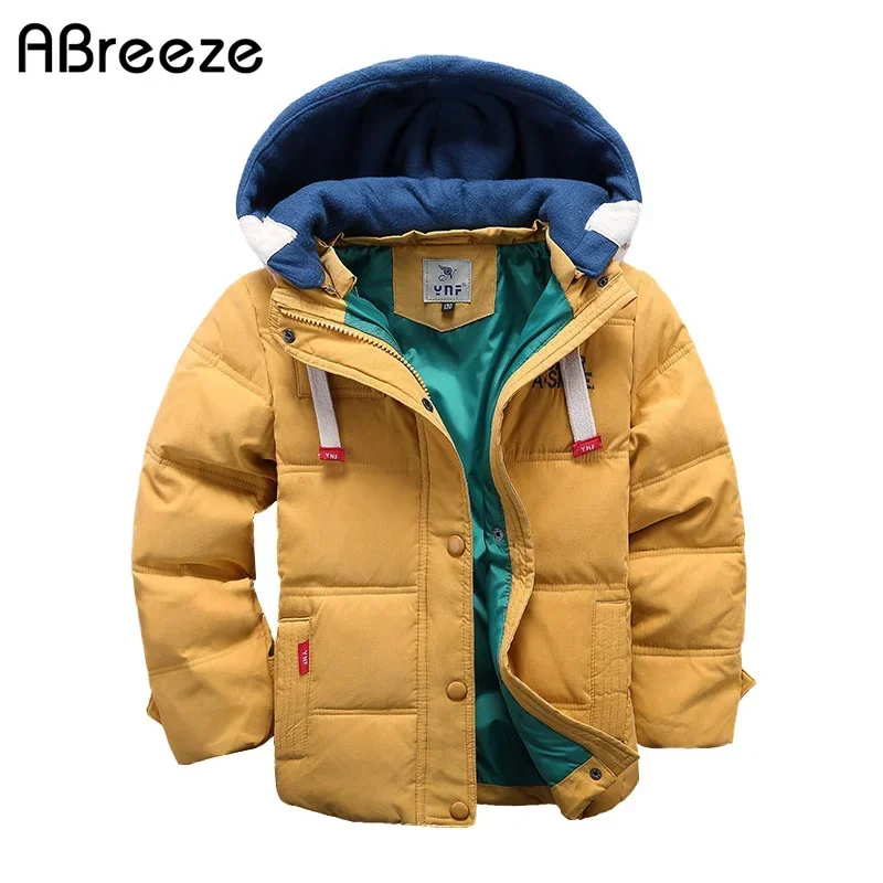 Children Down & Parkas 4-10T Winter Kids Outerwear Boys Casual Warm Hooded Jacket For Boys Solid Boys Warm Coats