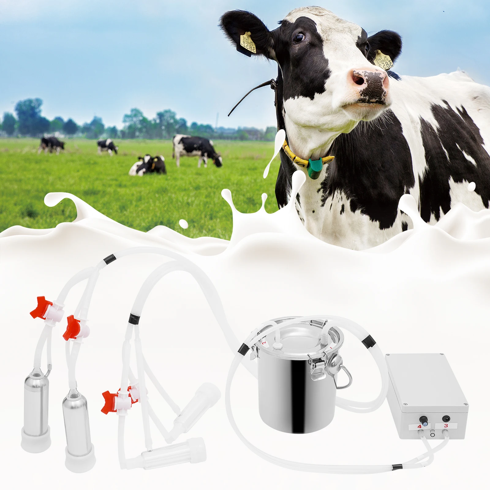 

2in1 Full Automatic Pulsating Vacuum Milking Machine with a 3L Large Capacity Stainless Steel Milk Bucket Fits Cows and Goats