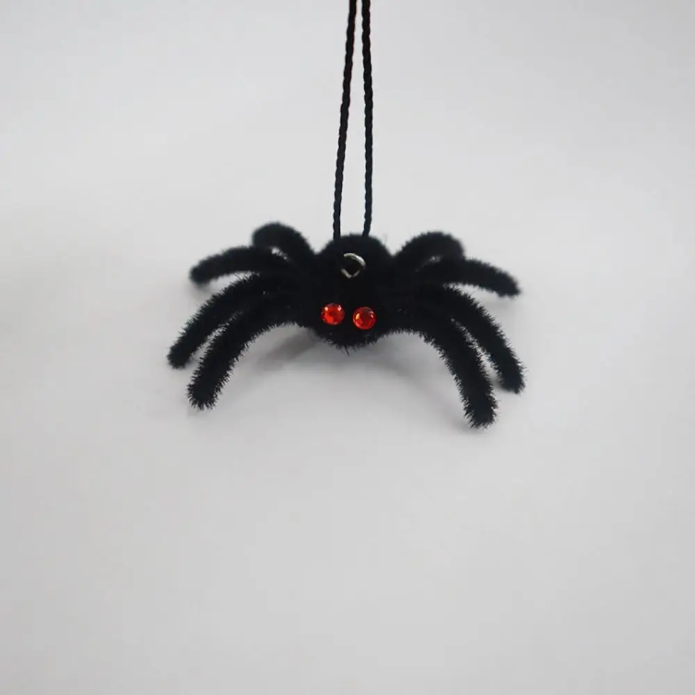 Funny Halloween Plush Spider Pendants Realistic 3D Flocking Black Spider Fake Cartoon Artificial Spider Bar Party Decoration