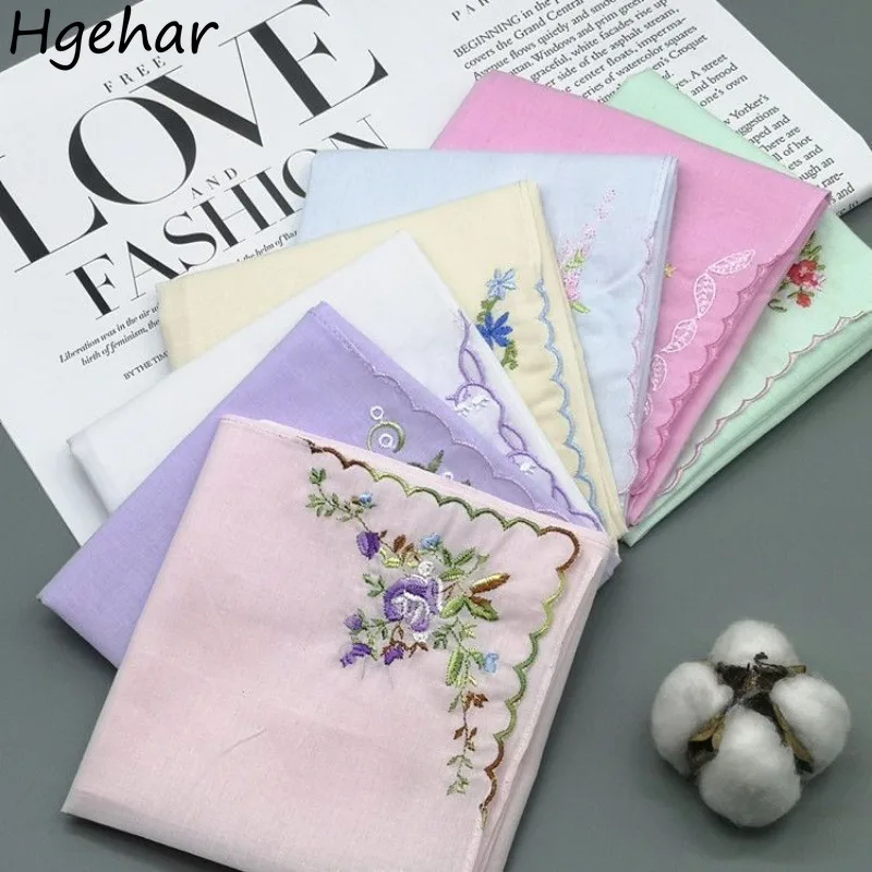 Embroidered Floral Handkerchief Towels Portable 40*40cm Pure Cotton Summer Hanky Elegant Fashion Soft Home Textile Women Daily