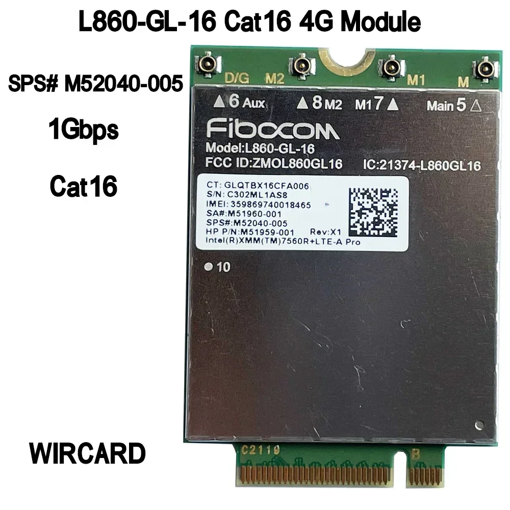 Módulo WIRCARD-L860-GL-16 LTE CAT16 para 4G, L860-GL, M52040-005, 4G Modem, NGFF, M.2, Laptop HP, Novo