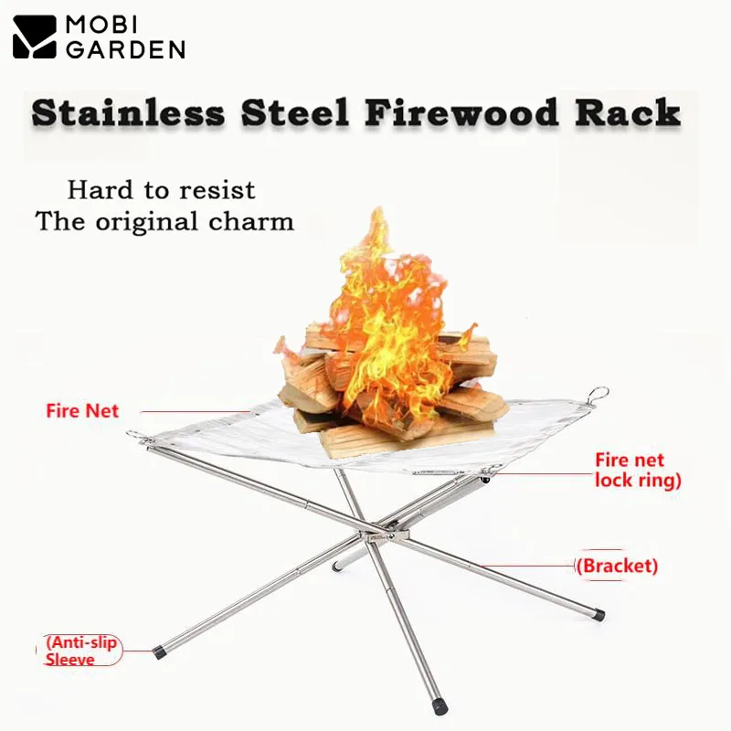 

MOBI GARDEN Outdoor Stainless Steel Firewood Rack Camping Portable Portable BBQ Folding Multifunctional Stove 833g 화목난로화롯대