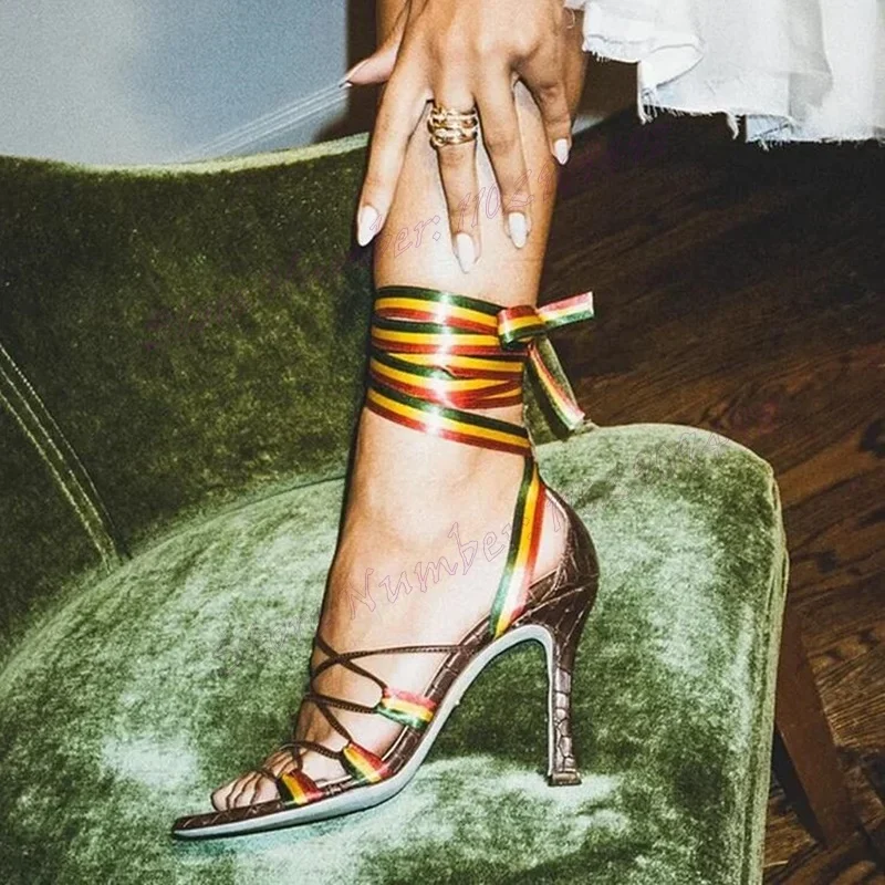 

Colorful Ankle Strap Sandals Cross Strap Open Toe Shoes for Women Stilettos High Heels Sexy Lady Shoes 2024 Zapatos Para Mujere