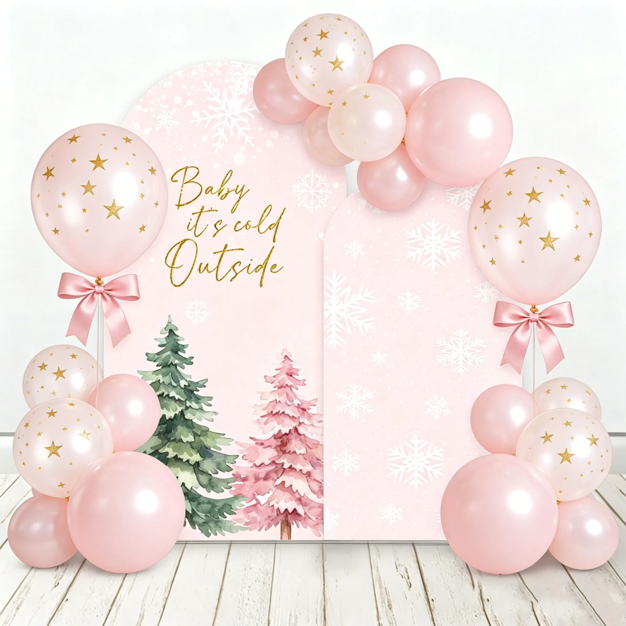 LS 2-Sided Arch Cover Winter Christmas Forest Snowflakes Decor Backdrop Family Xmas Holiday Party Banner Wall Photo Studio Props