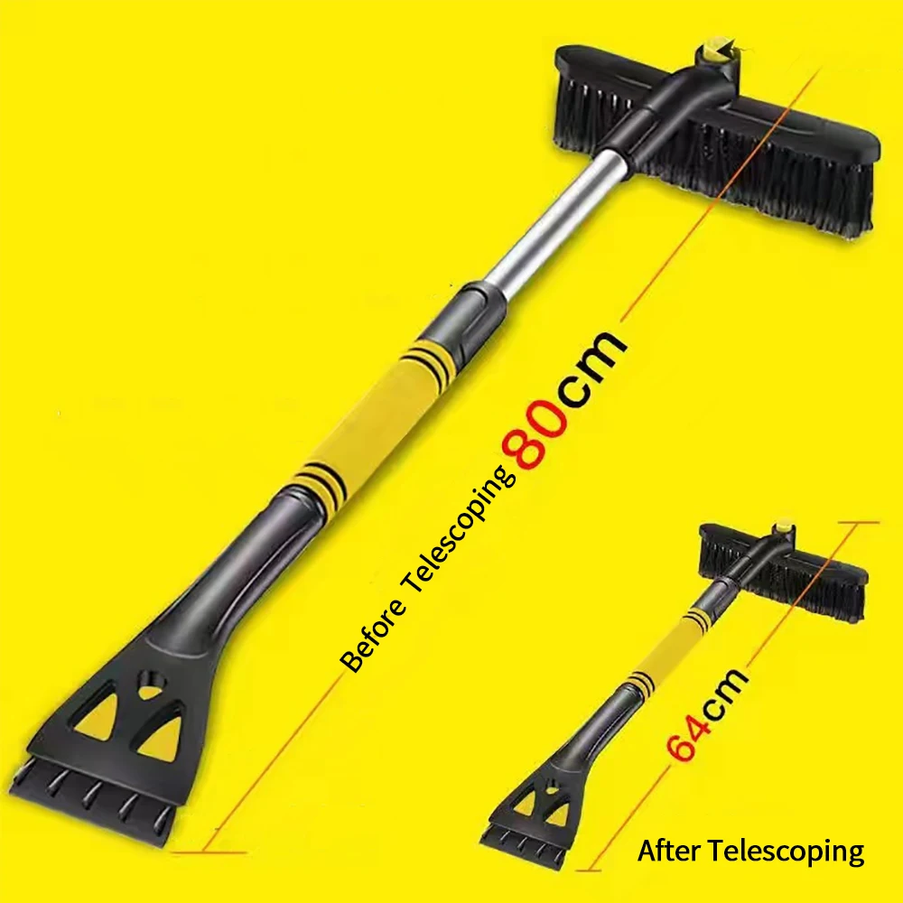 360° Pivoting Extendable Ice Scraper Snow Brush Detachable Snow Removal Tool with Foam Handle Brush Head Snow Scraper Car Supply